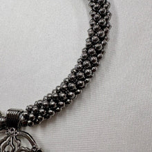 Vintage Gunmetal Mandala Choker Necklace | Boho Gothic Beaded Choker | Adjustable Statement Collar Necklace | Dark Silver Pendant Jewelry