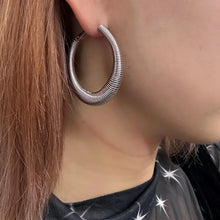 Vintage Ribbed Silver Hoop Earrings, Chunky 90s Statement Jewelry