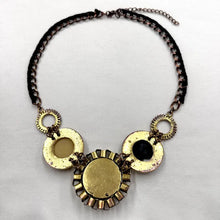 Vintage Chunky Statement Necklace – Oversized Circular Pendant, Faceted Black Stone, Bold Gold Tone Chain