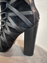 Black Lace-Up Block Heel Boots – Strappy Suede & Leather Look, Statement Ankle Boots