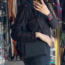 Vintage Black Floral Jacquard Evening Bag | Gothic Romantic Satin Clutch | 90s Shoulder Purse