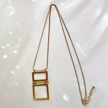 Vintage Gold Locket Necklace / Geometric Pendant Necklace / Minimal Frame Necklace / Long Chain Necklace / Retro Jewelry