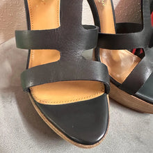 Black Leather Platform Heels Size AU 10 | Strappy Minimal Sandals Chunky Heel