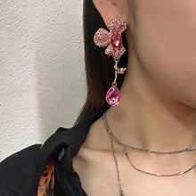 Vintage Pink Crystal Floral Drop Earrings