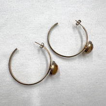 Gold Hoop Earrings with Faceted Amber Tone Resin – Vintage Style Statement Hoops