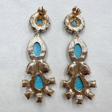 Vintage Turquoise & Sapphire Rhinestone Statement Drop Earrings – Gold Tone