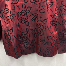 Vintage Burgundy Burnout Velvet Rose Jacket | Sheer Floral Open Front Jacket | Romantic 90s Lightweight Jacket | Women’s EU 40