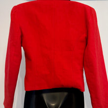 Vintage French Red Wool Blazer, 80s Red Double Breasted Jacket, Black Velvet Collar, Tailored Peplum Jacket, Made in France
