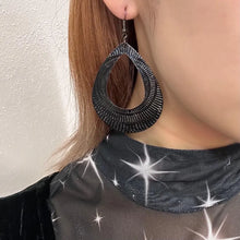 Black Textured Teardrop Statement Earrings – Glossy Sculptural Drop Hoops