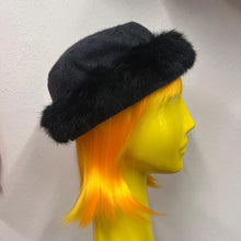Vintage Charcoal Wool Blend Hat | Black Faux Fur Trim Winter Cap
