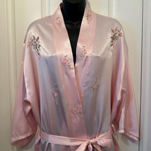 Vintage Pink Satin Floral Embroidered Robe | Romantic Silky Night Gown | Coquette Boudoir Dressing Gown