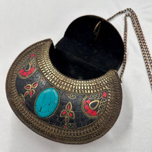 Vintage Bohemian Metal Clutch Bag | Turquoise Style Stone Crossbody Purse | Tribal Mosaic Evening Bag