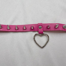 Vintage Pink Spiked Choker / Faux Leather Heart Choker / Punk Y2K Necklace / Harajuku Style / Statement Choker