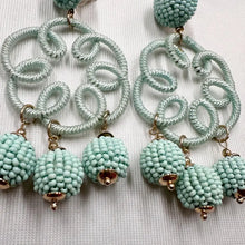 Vintage Mint Green Beaded Chandelier Earrings | Statement Seed Bead Tassel Earrings | Boho Pastel Dangle Earrings