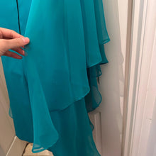 Vintage 70s H&T Creation Teal Cape Dress Size SSW / S | Rare Sheer Chiffon Tiered Overlay Cocktail Dress | Retro V-Neck Avant Garde Dress