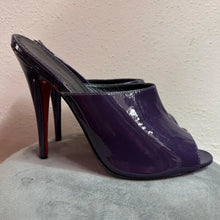 Vintage Deep Purple Patent Stiletto Mules Made in Italy  Peep Toe Heels  Size 46