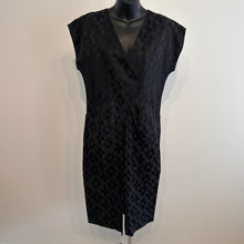 Vintage Black Geometric Jacquard Wrap Dress, V-Neck, Sleeveless, Architectural Style