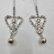 Vintage Silver Heart Crystal Drop Earrings | Y2K Statement Dangle Jewelry