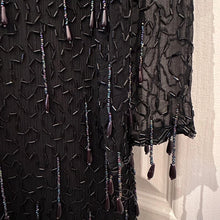 Vintage 80s/90s La Bam Collection Black Silk Beaded Tassel Cocktail Dress - Medium