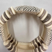Vintage Tribal Elastic Statement Bracelet | Carved Ivory & Taupe Resin Beads | Boho Chunky Stretch Bracelet