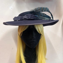Vintage Black Wool Wide Brim Hat | Feather Trim, Ribbon Detail, Made in New Zealand
