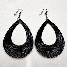 Black Textured Teardrop Statement Earrings – Glossy Sculptural Drop Hoops