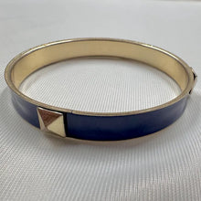Vintage Cobalt Blue Enamel Stud Bangle | Gold Tone Cuff Bracelet | Geometric Pyramid Acce