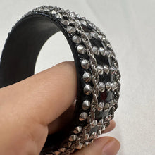 Vintage Punk Studded Bangle / Black Statement Cuff Bracelet / Rock Glam Chain Bracelet