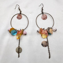 Vintage Shell Disc Hoop Earrings | Pastel Boho Festival Jewelry