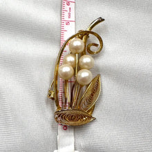 Vintage Gold Tone Pearl Floral Brooch | Mid Century Style | Elegant Small Statement Brooch