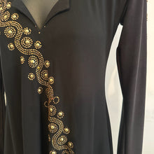 Black Gold Rhinestone Maxi Dress, Long Sleeve Deep V Neck Evening Gown, Diagonal Embellished Formal Dress, Elegant Statement Party Wear
