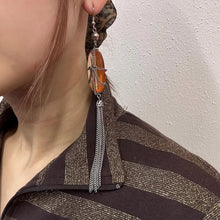 Vintage Peach Acrylic & Silver Chain Tassel Earrings | Long Statement Drop Earrings | Y2K Boho Dangle Earrings