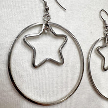 Silver Star Hoop Drop Earrings – Minimal Celestial Circle Statement