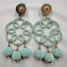 Vintage Mint Green Beaded Chandelier Earrings | Statement Seed Bead Tassel Earrings | Boho Pastel Dangle Earrings