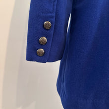 Royal Blue Wool Coat | Double-Breasted Military Style Jacket | High Neck Fitted Outerwear