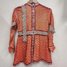 Vintage Metallic Hooded Tunic | Orange Gold Rhinestone Zip Up Top