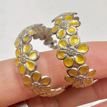 Vintage Silver Tone & Yellow Daisy Hoop Earrings | Floral Statement Earrings | Retro Flower Hoops