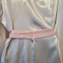 Vintage Relax At Home Satin Robe | White Pink Trim Kimono Loungewear