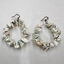 Vintage Mother of Pearl Chip Hoop Earrings | Shell Statement Hoops | Iridescent Beaded Earrings