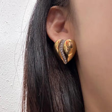 Vintage Gold Tone Heart Stud Earrings – Rhinestone Accent Statement