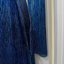 Vintage Electric Blue Metallic Pleated Mini Dress | 1980s Sheer Ruffle Party Cocktail Dress