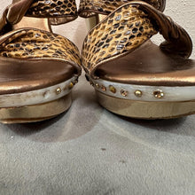 Vintage Tony Keuylian Snake Print Platform Mules – Gold Bronze Leather Y2K Sandals