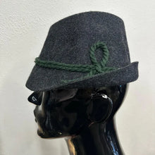 Vintage Tiroler Hat | Dark Grey Wool Felt Alpine Hat, Green Band (59cm)