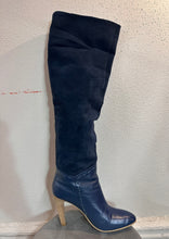 Blue Two-Tone Over The-Knee Boots – Suede & Leather Mix