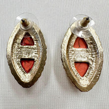 Vintage Orange Stone Effect Stud Earrings | Gold Tone Marquise Statement Earrings | Retro 80s Jewellery