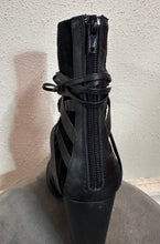 Black Lace-Up Block Heel Boots – Strappy Suede & Leather Look, Statement Ankle Boots