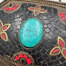 Vintage Bohemian Metal Clutch Bag | Turquoise Style Stone Crossbody Purse | Tribal Mosaic Evening Bag
