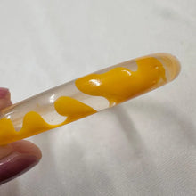 Vintage Yellow Floral Clear Acrylic Bangle Set | Set of 2 Retro Lucite Style Bracelets | 70s Statement Jewelry