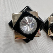 Vintage Geometric Black & Silver Statement Stud Earrings | Art Deco Acrylic Earrings | Bold 80s Square Earrings | Minimalist Retro Jewellery
