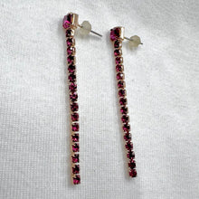 Vintage Deep Pink Rhinestone Line Drop Earrings